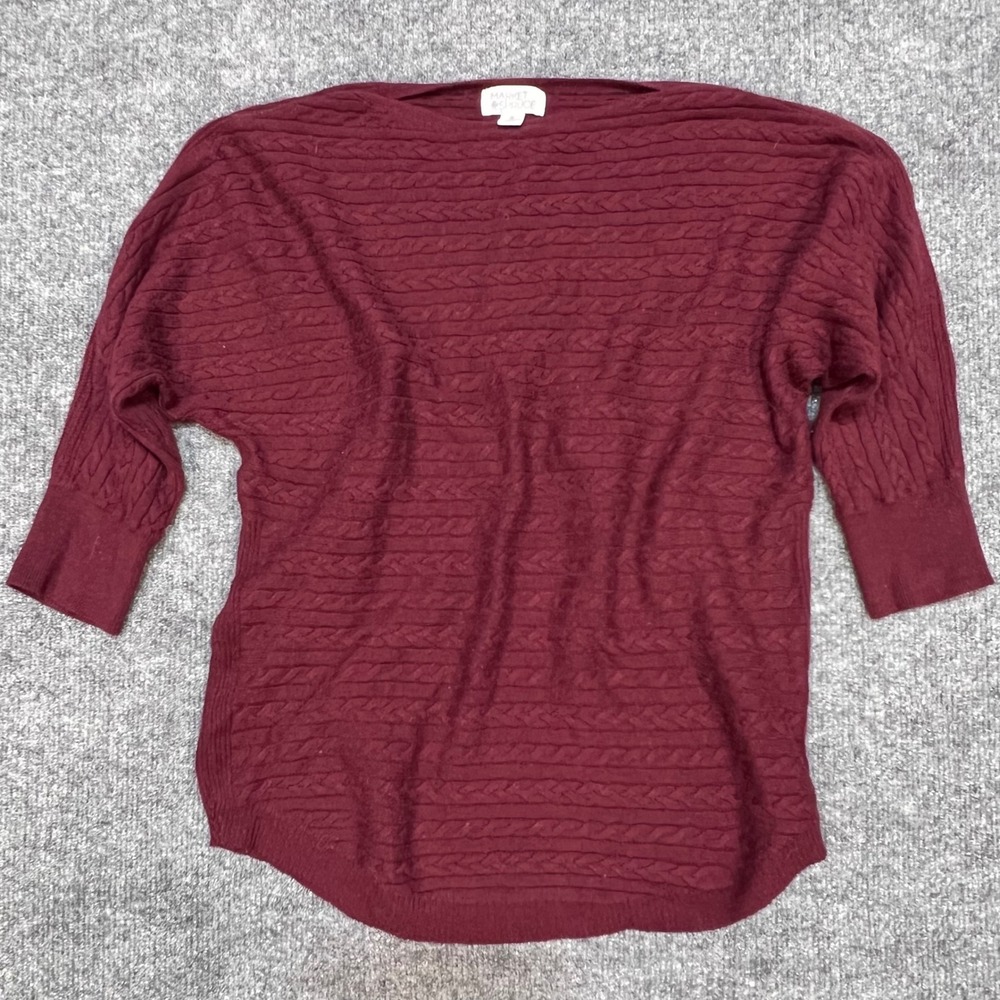Market & Spruce Sweater Womens XS Burgundy Cable Knit Cashmere Silk Blend - Picture 2 of 9